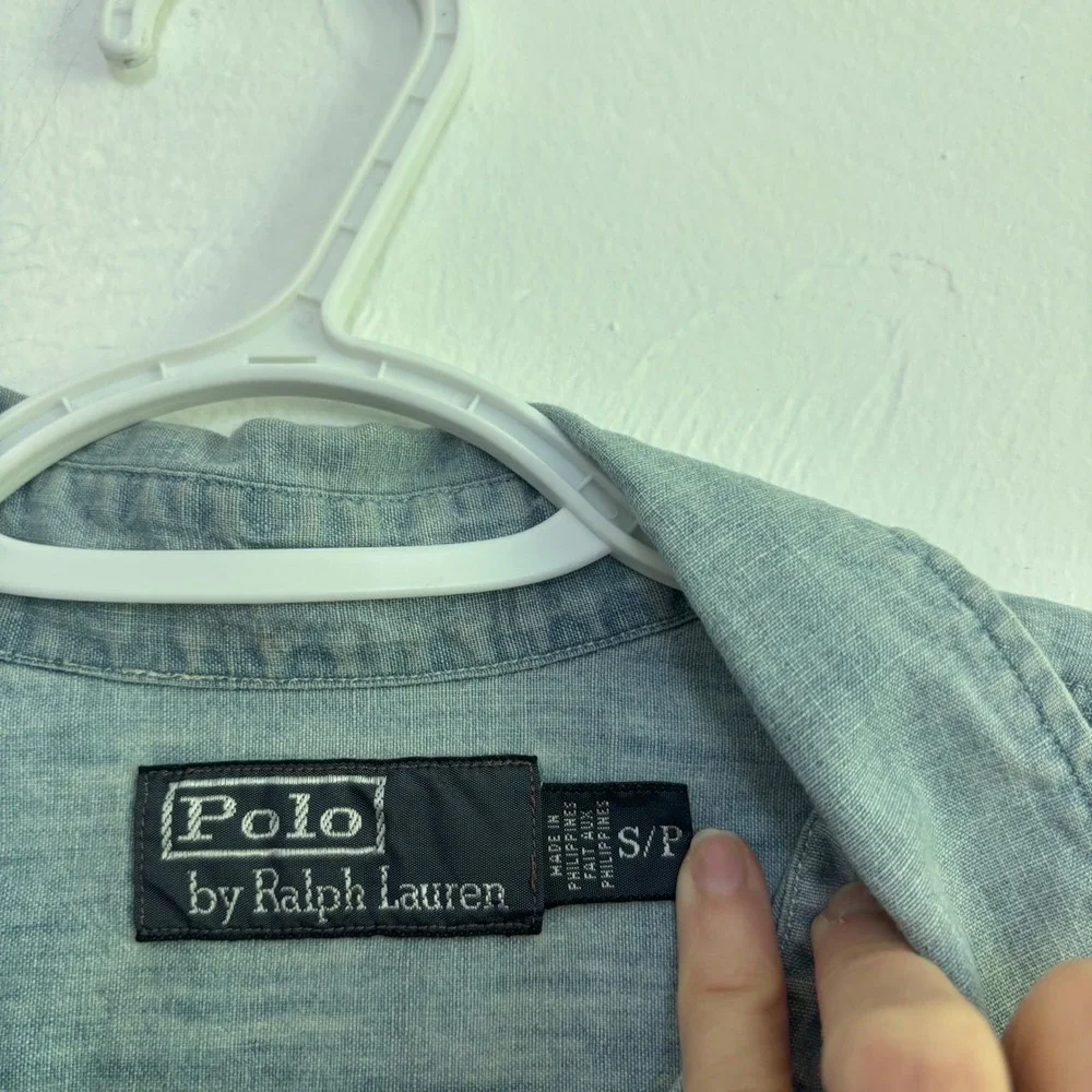 Vintage 90s/Y2K Polo Ralph Lauren Workwear Denim Utility Shirt Size Small Blue